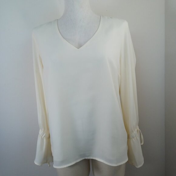 J Crew Mercantile Blouse Ivory Romantic V Neck Lined Tie Sleeve Womens 10 - Picture 5 of 14